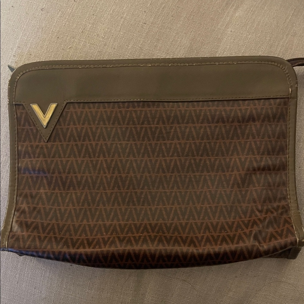 Mario Valentino Brown Patterned Toiletry Bag